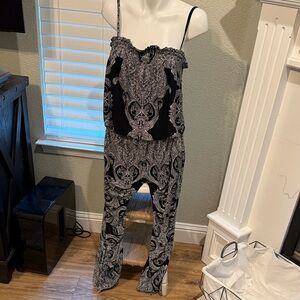 INC International Concepts Black and Gray Patterned Jumpsuit